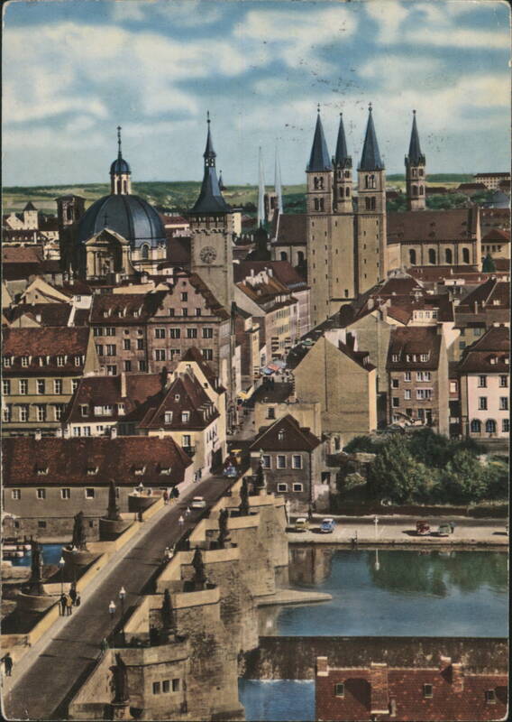 Würzburg: Old Main Bridge with City Hall, Neumünster, Dom Germany