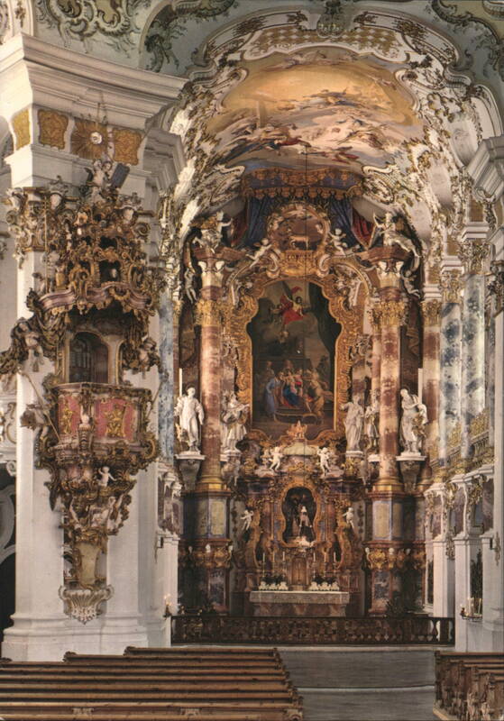 Die Wies Pilgrimage Church Interior, High Altar and Pulpit Germany