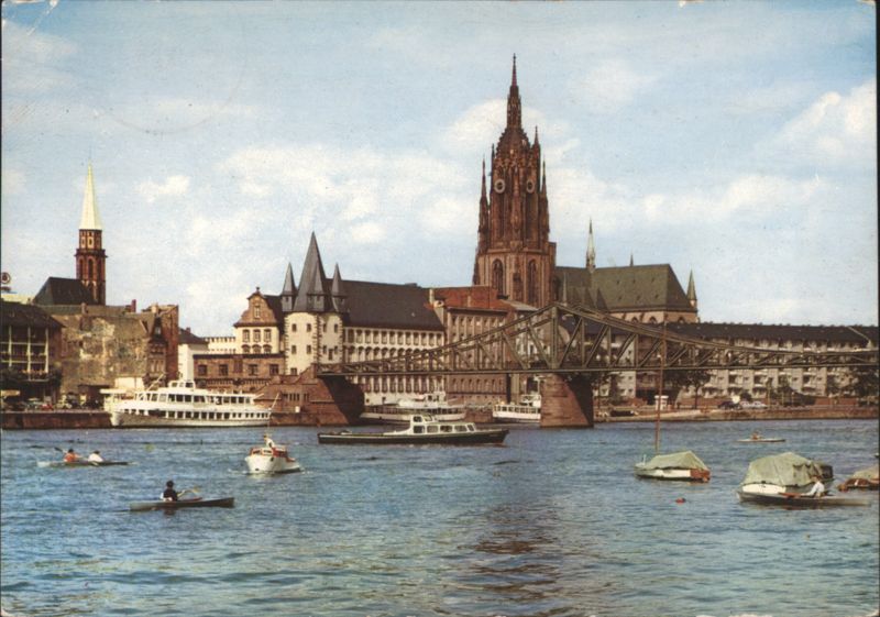 Eiserner Steg and Cathedral on Main River, Frankfurt am Main Germany