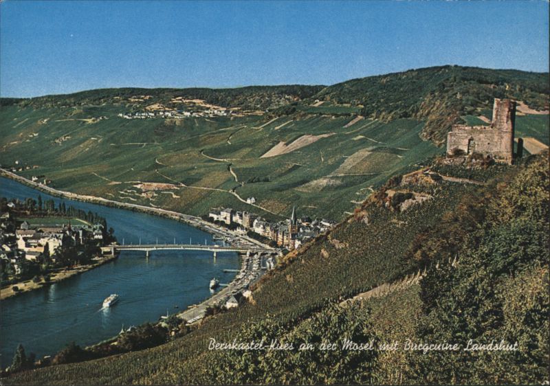 Bernkastel-Kues on the Mosel with Landshut Castle Ruin Germany