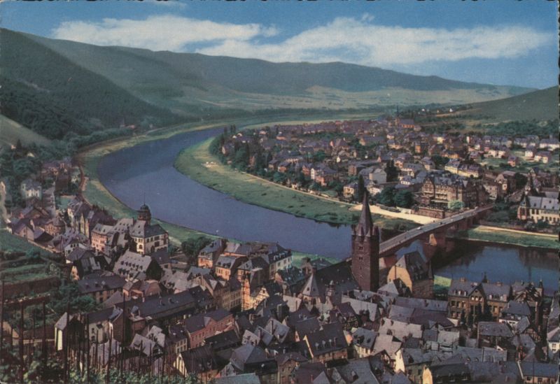 Bernkastel-Kues on the Mosel River with Landshut Ruin Germany