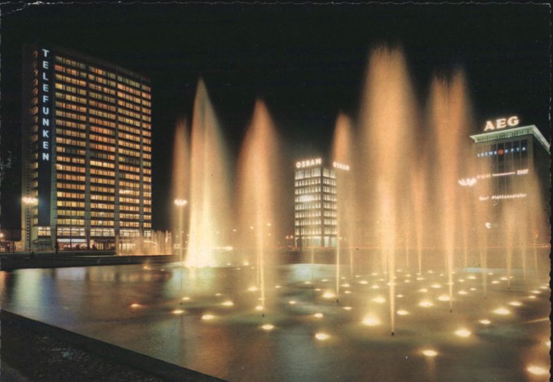 Ernst-Reuter-Platz at Night with Fountains, Telefunken and AEG Buildings Berlin Germany
