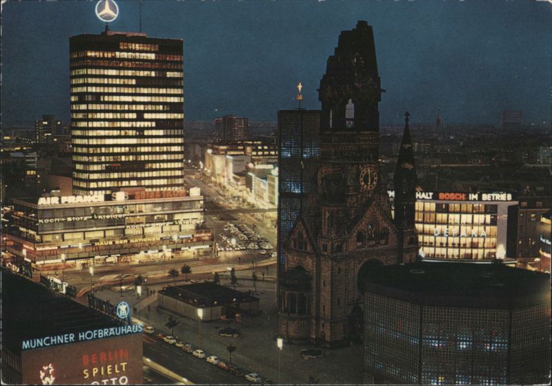 Europa Center and Kaiser Wilhelm Memorial Church, Berlin at Night Germany