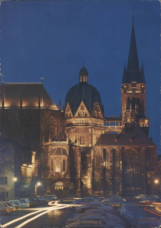 Aachen Cathedral with Carolingian Octagon at Night Germany