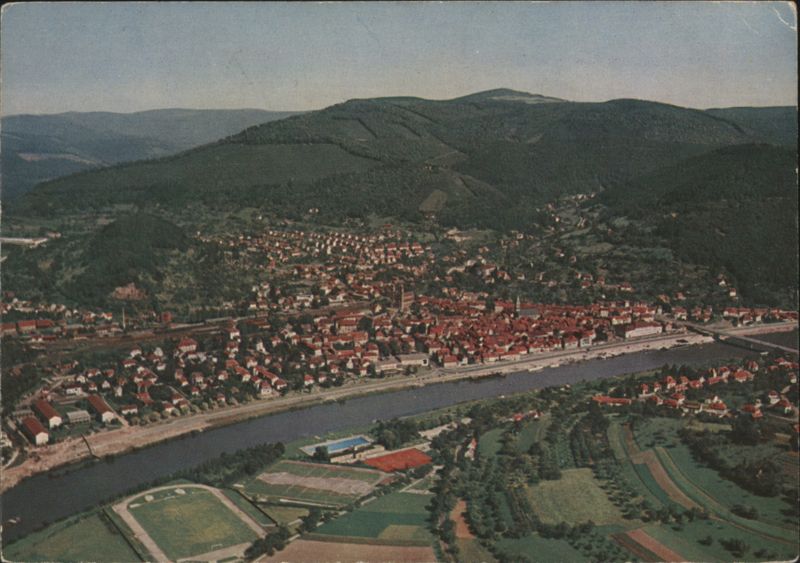 Aerial View of Eberbach am Neckar with River and Hills Germany