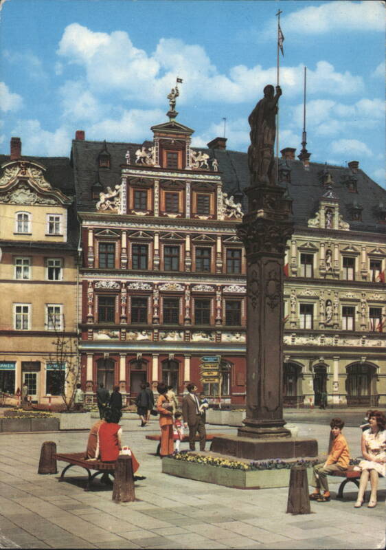 Erfurt Guild-Hall and Square with Statue Germany