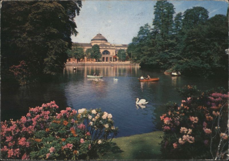 Kurpark and Kurhaus with Lake and Swans Wiesbaden Germany