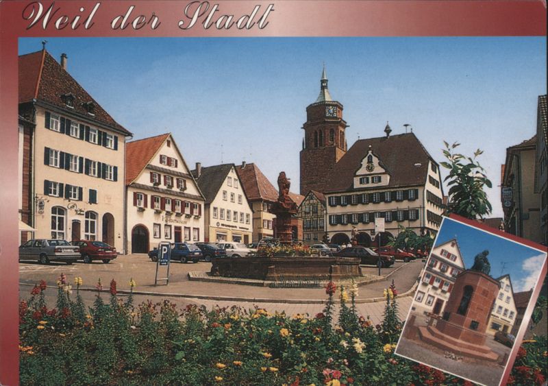 Town Square with Clock Tower and Fountain, Weil der Stadt Germany