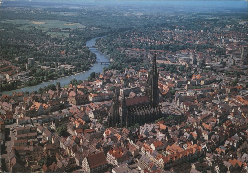 Ulm Minster and Danube River, Aerial View Germany