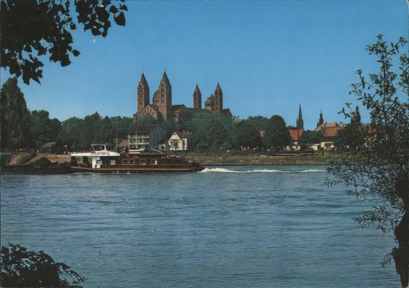 Speyer View over the Rhine with Cathedral Spires Germany