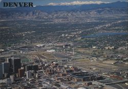 Aerial View of Downtown Denver, Mile High City Postcard