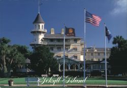 Jekyll Island Club Hotel with US and State Flags Postcard