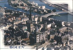 Aerial View of Rouen Cathedral and Seine River Postcard