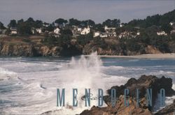Mendocino Coastline with Town and Crashing Waves Postcard