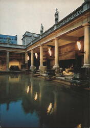 Great Roman Bath, Floodlit View with Torches Postcard