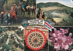 Costa Rica: Volcano, Folklore, Coffee, Ox Cart, and Orchids Postcard