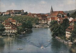 Tübingen Cityscape along Neckar River with Church Spire Postcard
