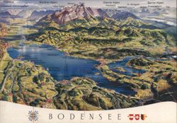 Bodensee Lake Constance and Surrounding Alps Relief Map Postcard