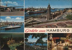 Hamburg Collage: Harbor, Airplane, and Street Views Postcard