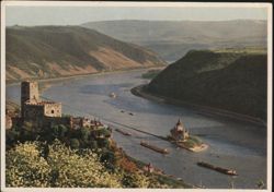 Gutenfels Castle and Pfalz on the Rhine River near Kaub Postcard