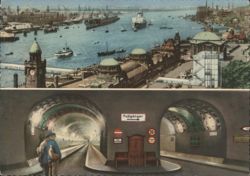 Hamburg Harbor and Old Elbe Tunnel Interior Postcard