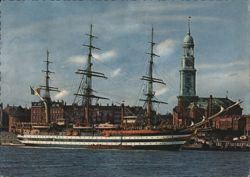 Italian Naval Training Vessel Amerigo Vespucci in Hamburg Postcard