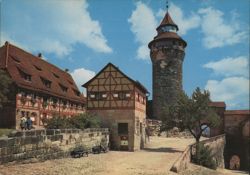 Nürnberg Sinwell Tower and Half-Timbered Buildings Postcard