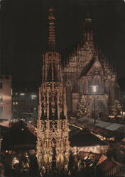 Nürnberg Christkindlesmarkt, Frauenkirche and Schöner Brunnen Postcard