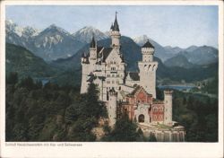 Schloß Neuschwanstein mit Alp und Schwansee Postcard