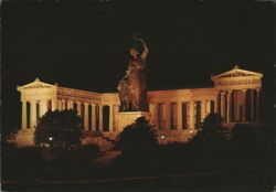 Bavaria Statue and Ruhmeshalle at Night, Munich Postcard