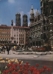 Marienplatz with Mary Column, City Hall and Cathedral Towers, Munich Postcard