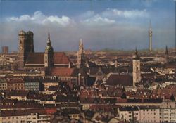 Munich Cityscape with Frauenkirche and Olympic Tower Postcard