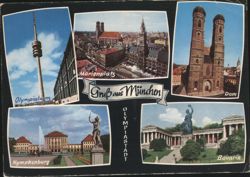 Munich Landmarks: Marienplatz, Frauenkirche, Olympiaturm, Nymphenburg Postcard