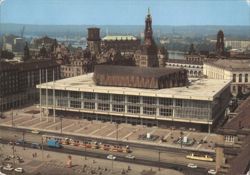 Dresden Kulturpalast with Trams and Cityscape Postcard