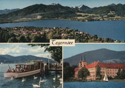 Tegernsee Lake with Hirschberg & Kampen Mountains & Schloss Postcard