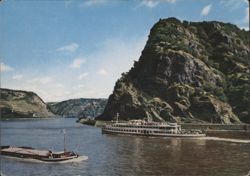 Loreley Rock and Boats on the Rhine River Postcard