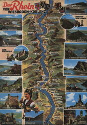 Rhine River Valley: Wiesbaden to Koblenz Map with Castles Postcard