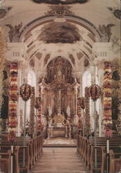 Sankt-Oswald-Kirche Interior, Otterswang - Harvest Decorations Postcard