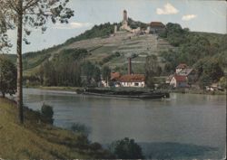 Burg Hornberg am Neckar River with Barge Postcard