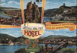 Mosel River Multi-View with Wine Glass and Towns Postcard