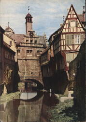 Malerwinkel and Clock Tower over Canal, Marktbreit am Main Postcard
