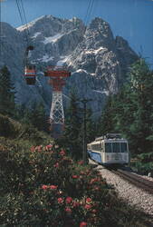 Zugspitze Peak with Cable Car & Cogwheel Train, Germany Postcard