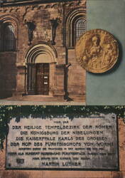Worms Cathedral Kaiserportal, Imperial Site, Luther Plaque & Medal Postcard