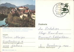 Füssen Townscape with Lech River and Hohes Schloss Postcard