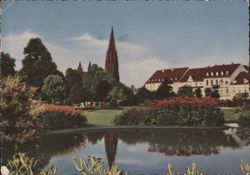 Freiburg Minster and Stadtgarten with Pond Postcard