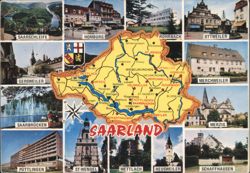 Saarland Map with City Views Postcard