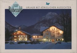 Hotel Rübezahl in Snowy Mountains at Night Postcard