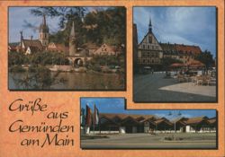 Views of Gemünden am Main: River, Town Square, and Shops Postcard
