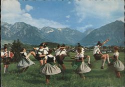 Bavarian Schuhplattler Dancers in Alpine Meadow, Füssen Postcard