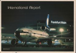 Lufthansa DC-10 at Frankfurt Main International Airport at Night Postcard
